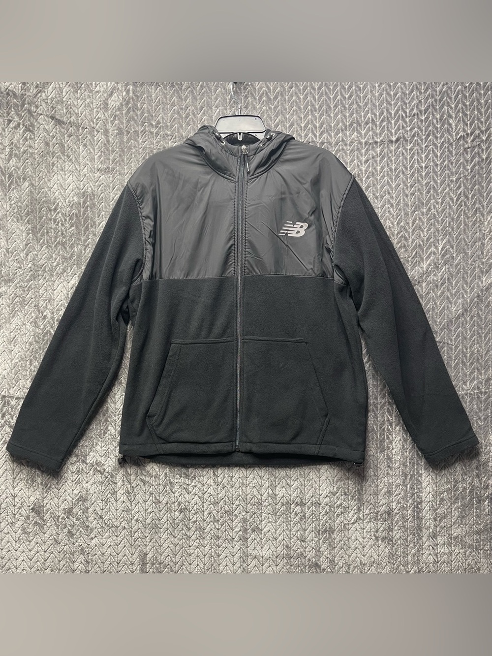 New Balance Mens Large Black Fleece Full Zip Hooded Jacket Hybrid Puffer Coat